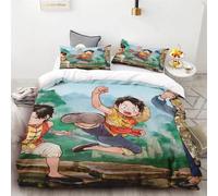 Housse De Couette One Piece Monkey D. Luffy Cartoon Anime Cute Print Parure Trois Pieces : Une Housse De Couette Et Deux Taies D'oreiller Respirant Cadeau