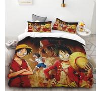 Housse De Couette One Piece Monkey D. Luffy Cartoon Anime Cute Print Parure Trois Pieces : Une Housse De Couette Et Deux Taies D'oreiller Respirant Cadeau
