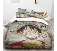 Housse De Couette One Piece Monkey D. Luffy Cartoon Anime Cute Print Parure Trois Pieces : Une Housse De Couette Et Deux Taies D'oreiller Respirant Cadeau