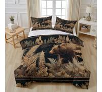 Housse de Couette Ours Animaux de la Forêt, 220x240 Parure de Lit Animaux Sauvages Cabane Rustique Vintage 2 Personnes Ensemble de Literie Microfibre avec Fermeture Éclair et 2 Taies D'oreiller 80x80