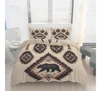 Housse de Couette Ours Tribal Aztèque Sud-Ouest Parure de Lit 180x200 Animaux Lodge Rustique Ensemble de Literie en Microfibre avec Fermeture Éclair et Attaches de Coin + 2 Taies d'oreiller U5l229