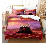 Housse De Couette Panda Roux Microfibre Ultra Doux 3D Parure De Lit Imprimée Feuilles Rouges au Coucher Avec Fermeture Éclair & Taies D'oreiller Pour Adultes Enfants Filles Super King（260x220cm）