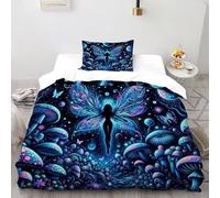 Housse De Couette Papillon Fairy Parure De Lit 1 Personnes 2 Pièces Art Housse De Couette avec Taie d'oreiller 100% Coton Single（135x200cm）