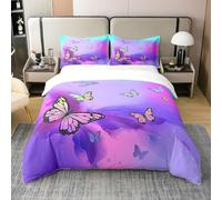Housse de Couette Papillons, Parure de Lit 240x260 Coton, Ensemble de Literie Papillon Coloré, Housse Couette Aquarelle Tie Dye Pastel, Couvre-Lit Style Bohème, Décoration de Chambre