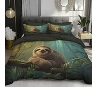 Housse De Couette Paresseux De La Branche d'arbre Ancien De La Jungle 240 x 260 cm, Ensemble Deparure De Lit en Réalisme Animal Rétro Douces, Housse De Couette Vert Et 2 Taies d'oreiller