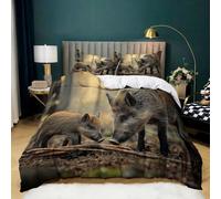 Housse de Couette Parure 3 Pièces Sanglier Sauvage, Brun Doux Parure de Lit en Microfibre Fermeture Éclair Housse de Couette 200 × 200 cm avec 2 taies d'oreiller