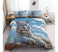 Housse de Couette Parure de lit Adulte, Nature Animaux Tigre Blanc Bedding Housse de Couette 240 x 260 cm avec 2 Taies d'oreiller, Blanc Ensembles de Housses de Couette en Microfibre brossée Douce