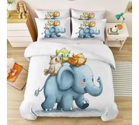 Housse de Couette Parure de lit Animaux de Compagnie éléphants, Oiseaux Mignons Ensemble 3 pièces Duvet Cover Set 140 x 200 cm Literie Confortable Doux & Respirant Fermeture Éclair Bleu