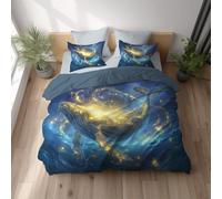 Housse de Couette, Parure de Lit, Microfibre Ultra Douce, Doux Pour la Peau Respirant, Réversible avec Fermeture Éclair Invisible King Size 260 x 240 cm Bleu Océan Nage Libre Baleine À Bosse