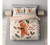 Housse de Couette, Parure de Lit, Microfibre Ultra Douce, Doux Pour la Peau Respirant, Réversible avec Fermeture Éclair Invisible 2 Personnes 200 x 200 cm Beige Noël Bonhomme De Pain D'Épice