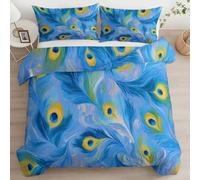 Housse de Couette Parure de Lit pour Enfant, 2 Personnes Imprimée Réversible 140 x 200 cm + 2 Taies d'oreiller 65 x 65 cm, Hiver Chaude Duveteuse Ado, Plumes Dégradés Peinture Par Numéros Bleu