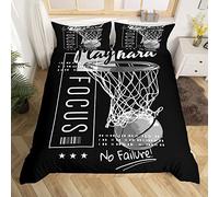 Housse de Couette Passionnée de Basket-Ball 200x200 Ensemble de Literie Hoop Marque un But pour Garçons Enfants Adolescents,Parure de Lit Avec Motivé Pas D'Échec Citation Microfibre Douce 3 pièces