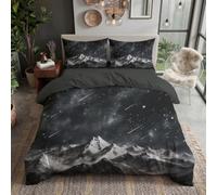 Housse de Couette Paysage Sombre Tranquille 240x220cm | Ensemble De Literie avec Fermeture Éclair, Montagnes Enneigées Mer Nuages Étoiles Filantes Parure de Lit avec 2 Taies d'oreiller 65x65 cm
