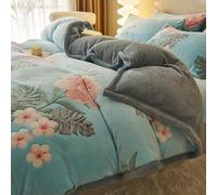 Housse de Couette Peluche 200x230 cm Multifonction Couverture Literie Couche Double épaissir Flanelle Doux Blanket Garder au chaud Bleu Fleurs Motif Avec fermeture éclair et attaches de coin