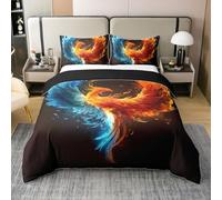 Housse de Couette Phoenix Noir Coton Parure de Lit 140x200 Bleu Rouge Néon Couvre Lit Enfants Garçons Filles Oiseaux Magiques Mystiques Animaux Literie Sets pour Chambre Oiseau d'impression 3D