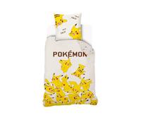 Housse De Couette Pikachu Pokémon 140x200 cm + 1 Taie d'oreiller 63x63 cm - 100% Coton - Ecru