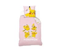 Housse De Couette Pikachu Pokémon 140x200 cm + 1 Taie d'oreiller 63x63 cm - 100% Coton - Rose Pale