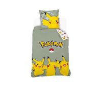 Housse De Couette Pikachu Pokémon 140x200 cm + 1 Taie d'oreiller 63x63 cm - 100% Coton - Vert Sauge