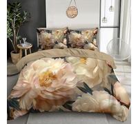 Housse De Couette Pivoines En Fleurs 240X260Cm Plantes Impressionnistes 3D Imprimé Blanc Crémeux Parure De Lit 3 Pièces En Microfibre Adulte Parure Avec Fermeture Éclair Avec Taies D'Oreiller