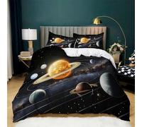 Housse de Couette Planètes Spatiales Du Système Solaire Imprimé Set de Parure de lit 140x200 cm pour Enfants Adulte, avec 2 taies d'oreiller 65x65 cm, Doux et Sans Repassage pour lit 1 Personne