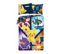 Housse de Couette Pokémon Enfant 135x200 + Taie Microfibre | Parure de lit 1 personne réversible | Microfibre Oeko-Tex | Séchage rapide | Pikachu Lucario Gengar | Licence officielle