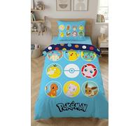 Housse de Couette Pokémon Réversible - Parure de Lit Enfant 140x200 cm - Certifiée Oeko-TEX Standard 100 - Design Pikachu, Salamèche, Carapuce & Evoli - 100% Polyester Ultra Doux