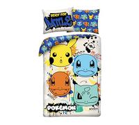 Housse de Couette Pokémon Réversible - Parure de Lit Enfant 140x200 cm - Certifiée Oeko-TEX Standard 100 - Design Graffiti Pikachu Carapuce Salamèche Bulbizarre - 100% Polyester Haute Qualité