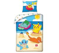 Housse de Couette - Pokémon - Sunny - 100% Coton - Réversible - 140x200cm - Bleu/Blanc