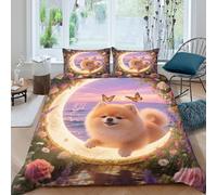 Housse De Couette Pomeranien Microfibre Ultra-Douce Parure De Lit Imprimé Mer de Fleurs aux Lueurs du Coucher de Soleil 3D Avec Fermeture Éclair & Taie D'oreiller Pour Adulte Enfant Double（200x200cm）