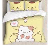 Housse De Couette Pompompurin 3 Pieces, Parure De Lit Double, Jaune, Couvre-Lit Anime, Housse De Couette, Literie Kawaii, Cadeaux Pour Adolescents, Garçons Et Filles, 2 Taies D'ore