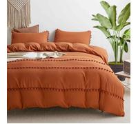 Housse de Couette Pompoms 220x240 Karamell Frange Bohème Parure de lit 2 Personne avec Fermeture Éclair + 2 Taie d'oreiller 65 x 65