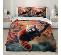 Housse de Couette pour Ado Adulte 140x200cm Panda Roux Mignon Parure de Lit 3 Pièces avec 2 Taie d'oreiller 65X65cm, Animaux Mignons Parure De Lit 2 Personnes en Microfibre avec Fermeture Éclair