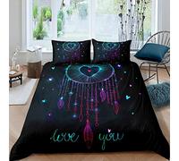Housse de couette pour filles Attrapeur de rêves Boho Attrapeur de rêves Parure de lit Girly Chic Bohème Plume Literie Filles Enfants Décor Luxe Coloré Mignon Coeur Parure de lit 140x200cm