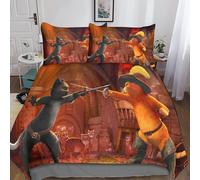 Housse De Couette Puss In Boots Pour Enfant Fille, Parure De Lit Housses De Couettes En Microfibre Avec Motif Anime Parure De Couette Avec ¿¿Clair, Ens