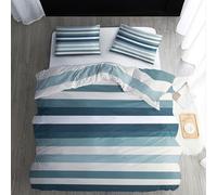 Housse de Couette Rayée 240x260 - Parure de Lit 2 Personne Art Moderne - Ensemble de Literie en Microfibre Douce avec Fermeture éclair, 2 Taies d'oreiller 65x65 cm