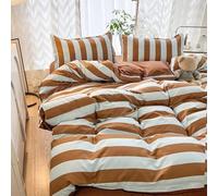 Housse de Couette Rayée Blanche et Marron,Parure de Lit 260X240 Moderne avec Fermeture Éclair et Taies D'Oreiller,Housse de Couette Géométrique Simple,Couvre-Lit Doux et Confortable,Super King Si