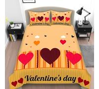 Housse de Couette Red Love,Parure de Lit 140x200 À Motif Nuages et dessins Animés pour enfants,Filles,Garçons et Adultes,Housse de Couette Moderne À Géométrie Saint-Valentin avec Taies D'Oreill