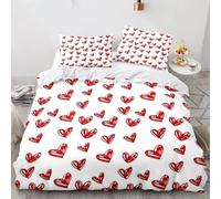 Housse de Couette Red Love,Parure de Lit 260X240 en Microfibre Douce avec Taies d'oreiller,Motif Graffiti dessiné À La Main,Motif Cœur Abstrait,Toutes Saisons,Super King Size