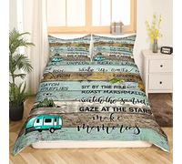 Housse de Couette Règles du Camping 200x200 Ensemble de Literie Camper pour Les Enfants Enfant,Parure de Lit de Camping Rustique,Housse Couette de Camping de Style Fermier Décor de Camping Heureux
