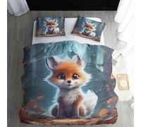 Housse de Couette Renard 140x200 - Parure de Lit 1 Personne Animal Dessin Animé - Ensemble de Literie en Microfibre Douce avec Fermeture éclair, 1 Taies d'oreiller 65x65 cm