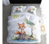 Housse de Couette Renard 140x200 - Parure de Lit 140x200 Dessin Animé Enfant - Ensemble de Literie en Microfibre Douce 1 Personne avec Fermeture éclair, 1 Taies d'oreiller 65x65 cm