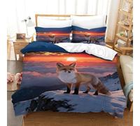 Housse De Couette Renard Arctique Microfibre Douce 3D Parure De Lit Imprimé Lever de Soleil sur la Mer de Nuages Avec Fermeture Éclair & Taies D'oreiller Pour Adultes Enfants Filles Single（140x200cm）