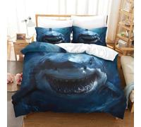 Housse de couette requin 3D chambre ado | Single（140x200cm）microfibre douce respirant fermeture éclair entretien facile chambre jeune cadeau style marin
