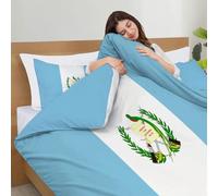 Housse de Couette Réversible 200x200cm avec 2 Taies d'oreiller 65x65 cmDrapeau Du Guatemala Parure de Lit Culture Nationale Parure Couette pour 2 Personnes avec Fermetures éclair, Bleu Clair