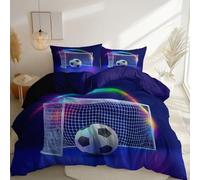 Housse de Couette Réversible 240 x 260 cm Imprimée, Sports Football Halo Motif Parure de lit avec Fermeture Éclair, Bleu Foncé Microfibre Housse de Couette