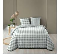 Housse de couette réversible 260 x 240 cm imprimée 57 fils - VICTOIRE Sauge - 2 taies incluses