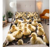 Housse de Couette Reversible Microfibre 140x200 cm Petit Canard Animaux De La Ferme Set Literie 3 Pièces avec 2 Taies d'oreiller (50x75cm) - Douce et Confutable,Fermeture Zip, Facile d'entretien