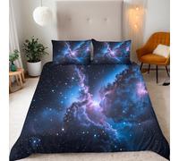 Housse de Couette Reversible Microfibre 155x220 cm Univers Ciel étoilé Nébuleuse Noire,Parure de Lit 3 Pièces Ensembles en Microfibre 2 Taies d'oreiller 50x75 cm avec Fermeture Éclair