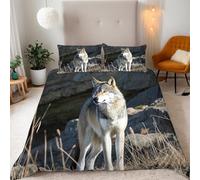 Housse de Couette Reversible Microfibre 200x200 cm Animal Loup Paysages Naturels,Parure de Lit 3 Pièces Ensembles en Microfibre 2 Taies d'oreiller 50x75 cm avec Fermeture Éclair