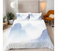 Housse de Couette Reversible Microfibre 200x200 cm Paysages Naturels Peinture à L'encre,Parure de Lit 3 Pièces Ensembles en Microfibre 2 Taies d'oreiller 50x75 cm avec Fermeture Éclair
